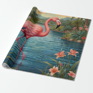 Eleganter rosa Flamingo tropisches Paradies   Geschenkpapier