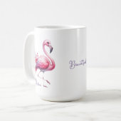 Eleganter rosa Flamingo und Rose Name Tasse (Vorderseite Links)