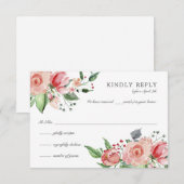 Eleganter Rosa Flora Quinceñera Geburtstag RSVP Karte (Vorne/Hinten)