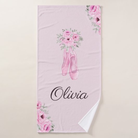 Eleganter rosa Floral Ballerina Personalisierter N Badehandtuch (Badehandtuch)
