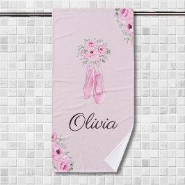Eleganter rosa Floral Ballerina Personalisierter N Badehandtuch