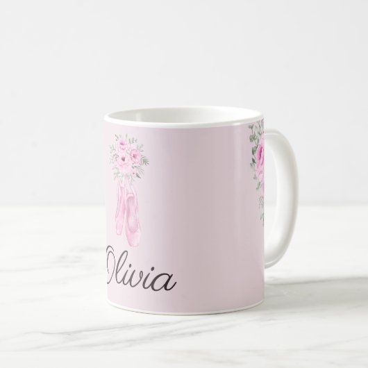Eleganter rosa Floral Ballerina Personalisierter N Kaffeetasse (VorderseiteRechts)