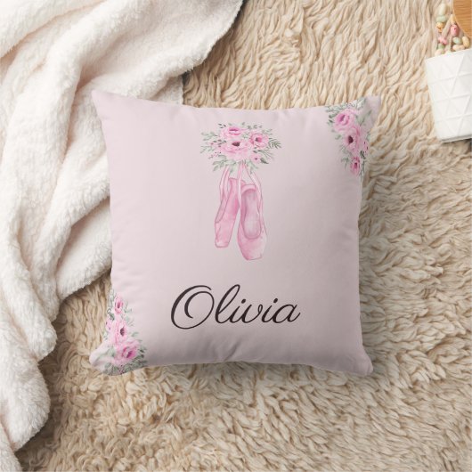 Eleganter rosa Floral Ballerina Personalisierter N Kissen (Decke)