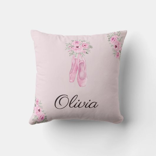 Eleganter rosa Floral Ballerina Personalisierter N Kissen (Rückseite)