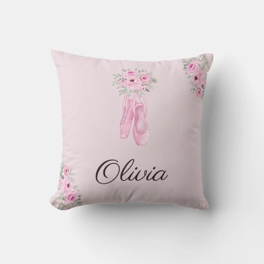 Eleganter rosa Floral Ballerina Personalisierter N Kissen (Vorderseite)