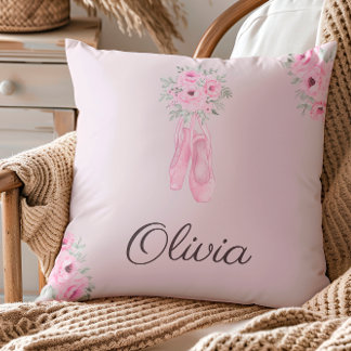 Eleganter rosa Floral Ballerina Personalisierter N Kissen