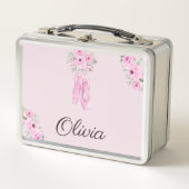 Eleganter rosa Floral Ballerina Personalisierter N Metall Brotdose (Vorderseite)