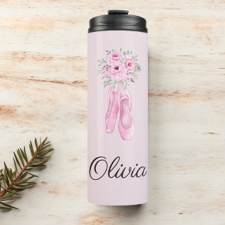 Eleganter rosa Floral Ballerina Personalisierter N Thermosbecher