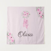Eleganter rosa Floral Ballerina Personalisierter N Wandteppich (Vorderseite)