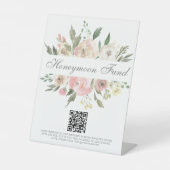Eleganter Rosa Floral Wedding Honeymoon Fund QR Co Sockelschild (Vorderseite)