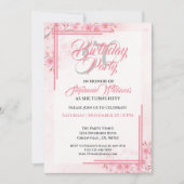 Eleganter Rosa Floral Women's 50. Geburtstag Einladung (Vorderseite)