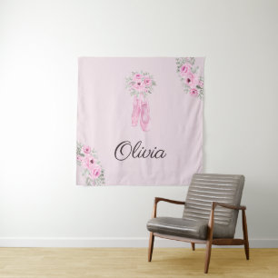 Eleganter rosa floraler Ballerina mit personalisie Wandteppich