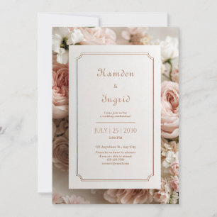 Eleganter Rosa Floraler Bronze Ticketrahmen Hochze Einladung