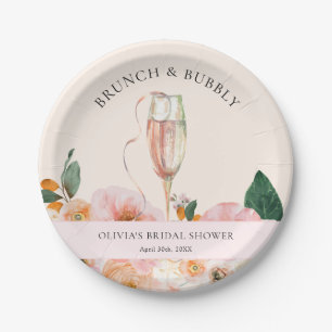 Eleganter rosa floraler Brunch mit Sekt Brautdusch Pappteller