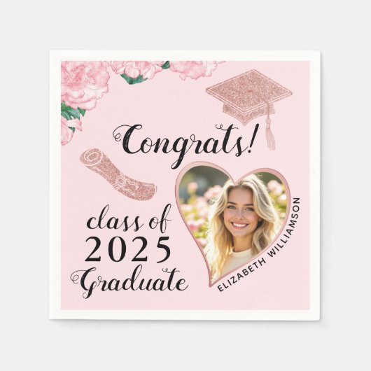 Eleganter, rosa, floraler Foto Abschluss Serviette (Vorderseite)