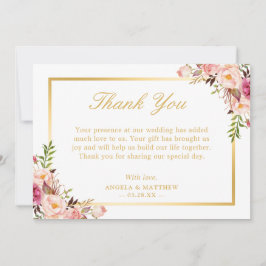 Eleganter, rosa, floraler Gold Rahmen Vielen Dank Dankeskarte