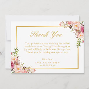 Eleganter, rosa, floraler Gold Rahmen Vielen Dank Dankeskarte