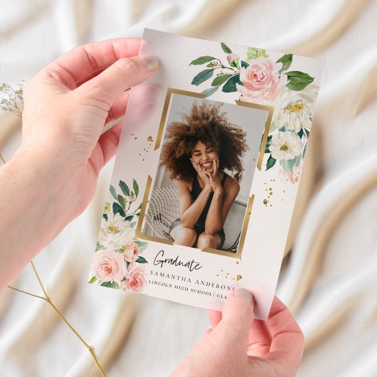 Eleganter, rosa, floraler Goldrahmen Pergament Einladungen