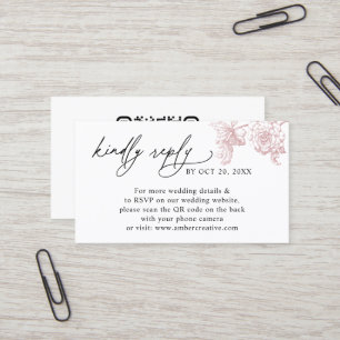 Eleganter rosa floraler QR-Code Hochzeit RSVP Klei Visitenkarte