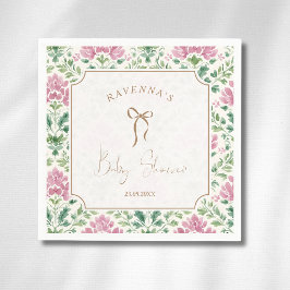 Eleganter rosa floraler Rahmen goldene Schleife Ba Serviette