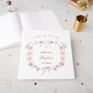 Eleganter Rosa Floraler Rahmen Taufe Gästebuch