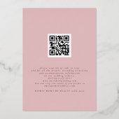 Eleganter rosa Florals QR Code Wedding Real Folieneinladung (Rückseite)