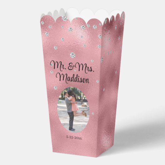 Eleganter rosa Foil & Diamond Wedding Popcorn Geschenkschachtel (Vorderseite)