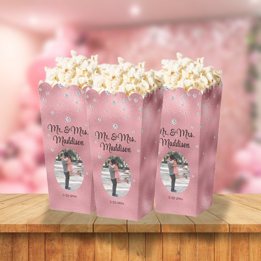 Eleganter rosa Foil & Diamond Wedding Popcorn Geschenkschachtel