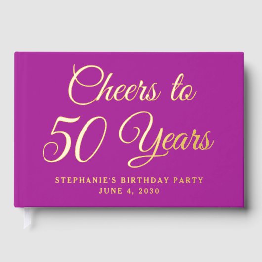 Eleganter Rosa Foil jubelt bis 50 Jahre Gästebuch (Vorderseite)