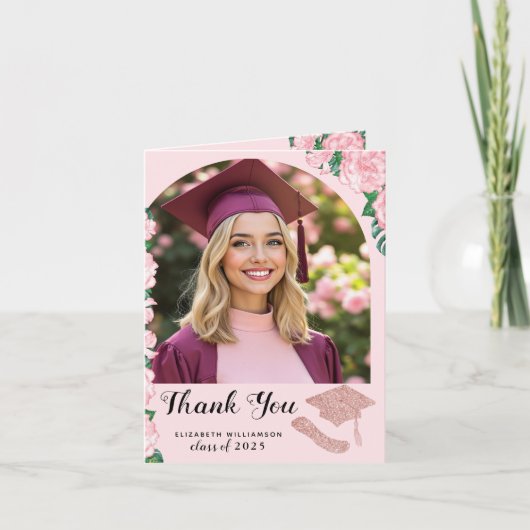 Eleganter Rosa Foto Abschluss Dankeskarte (Vorderseite)