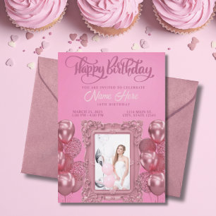 Eleganter rosa Foto Teen Geburtstag Einladung