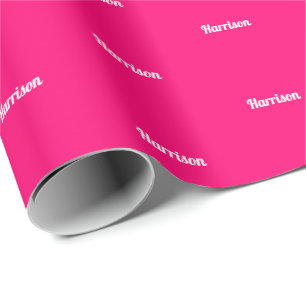 Eleganter, rosa Fuchsia individuelle Name Geburtst Geschenkpapier