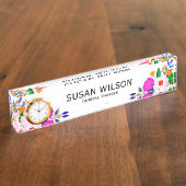 Eleganter, rosa, gelb-gelber Blume Geschäftsführer Namensplakette (Seite)