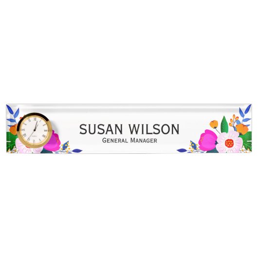 Eleganter, rosa, gelb-gelber Blume Geschäftsführer Namensplakette (Vorderseite)