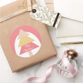 Eleganter, rosa geometrischer, fröhlicher Weihnach Runder Aufkleber