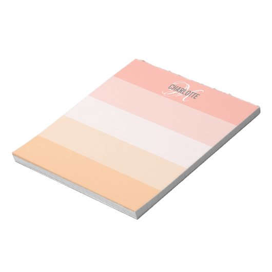 Eleganter Rosa gestreifter Monogrammname Notizblock (Rotiert)