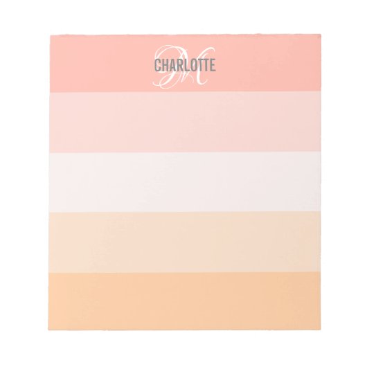 Eleganter Rosa gestreifter Monogrammname Notizblock (Vorderseite)
