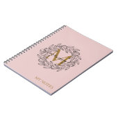 Eleganter Rosa Girly Floral Gold Monogram Name Notizblock (Linke Seite)