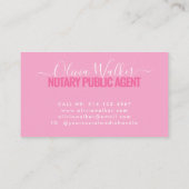 Eleganter Rosa Girly Signature Notary Public Agent Visitenkarte (Rückseite)