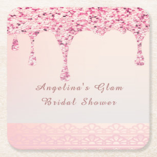 Eleganter Rosa Glam Glitter Tropf Junggesellinnena Rechteckiger Pappuntersetzer