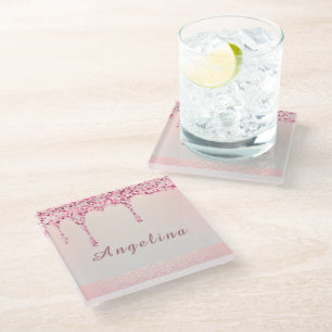 Eleganter Rosa Glam Glitter Tropfen Untersetzer