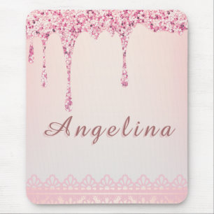 Eleganter Rosa Glamour Glittertropfen Mousepad