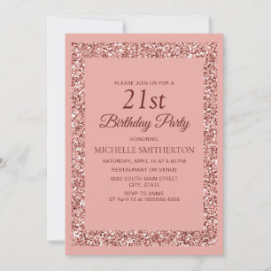 Eleganter rosa Glitter-Sparkle-Frauen-21. Geburtst Einladung
