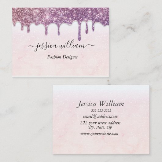 Eleganter Rosa Glitzer Agate Moderner Stil Telefonnummerkarte (Vorne/Hinten)