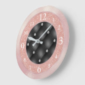 Eleganter rosa Glitzer auf schwarz mit Diamanten Große Wanduhr (Winkel)