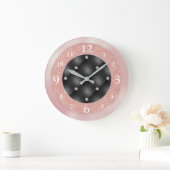 Eleganter rosa Glitzer auf schwarz mit Diamanten Große Wanduhr (Zuhause)