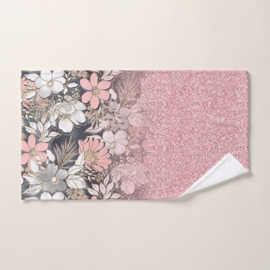Eleganter Rosa Glitzer Badhandtuch Set (Handtuch)