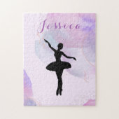 Eleganter Rosa Glitzer Ballettänger Ballerina Name Puzzle (Vertikal)