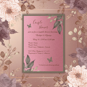 Eleganter Rosa Glitzer Eukalyptus-Paar Dusche Einladung