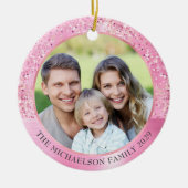 Eleganter Rosa Glitzer Foto Metallische Weihnachte Keramik Ornament (Vorne)